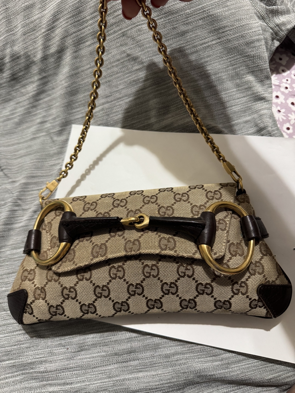 Gucci Brown GG Canvas Horsebit Chain Shoulder Bag